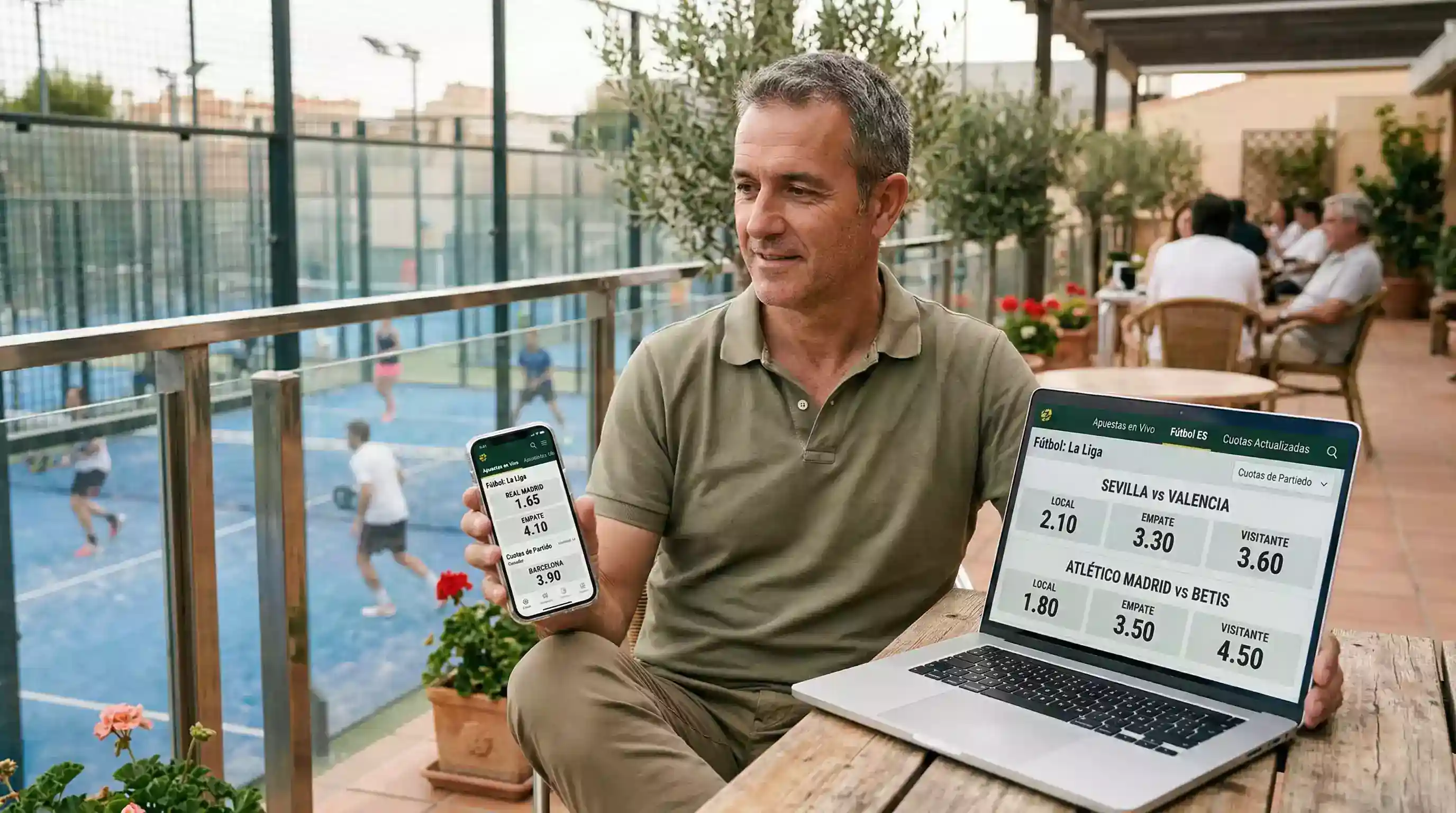 Apostador comparando cuotas de pádel en diferentes operadores con licencia DGOJ