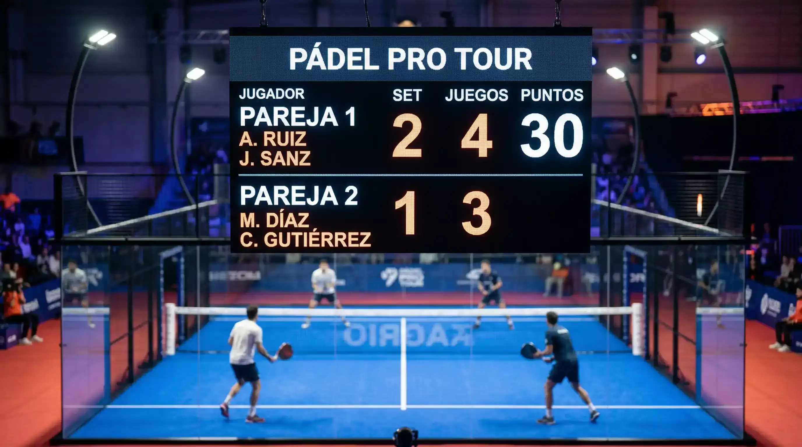 Pantalla de mercados y cuotas en un partido de pádel profesional